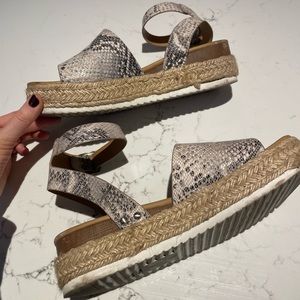 Soda Snakeskin espadrille wedge sandals
